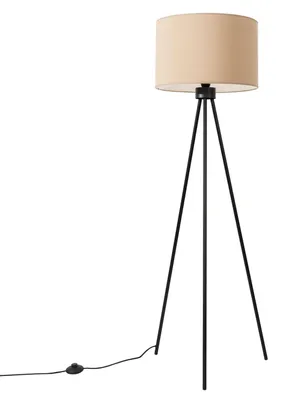 Produktbild von Tripod Stehlampe Stahl Stoff Taupe E27 Modern Schalter gemütlich wohnlich Wohnzimmer Büro H:135 cm Stehleuchte Dreibein