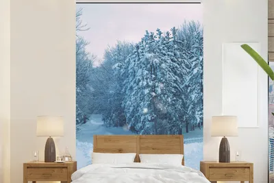 Produktbild von MuchoWow® Fototapete für Wohnzimmer oder Schlafzimmer Wandtapete Vinyl Motivtapete Wald - Schnee - Winter - 180x280 cm - Wallpaper