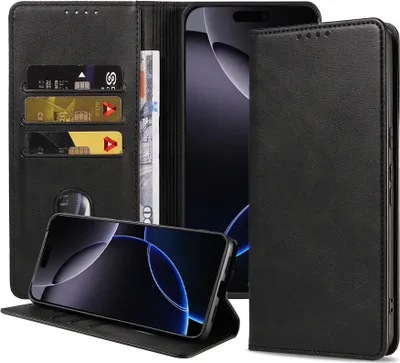 Obrázok produktu pre Smartphonica Puzdro na telefón vhodné pre iPhone 16 Pro Max Puzdro z umelej kože s magnetickým zapínaním a držiakmi na karty Puzdro typu kniha s chlopňou - čierne