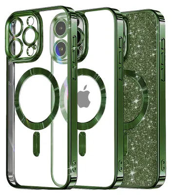 Produktbild von Techsuit Luxury Glitter Back Cover Hülle mit MagSafe für Apple iPhone 12 Pro Max - Dunkelgrün