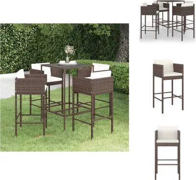 Produktbild von vidaXL 5-tlg. Gartenbar-Set mit Kissen Poly Rattan Braun -  Gartenmöbel-Sets