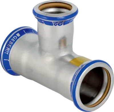 Produktbild von Geberit GE Mapress Edelstahl Gas T-Stk., red. Abgang, 76,1 x 35 x 76,1 mm, 1 Stk.