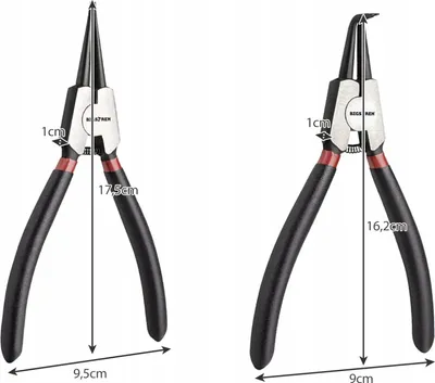 Two types of pliers are shown with dimensions indicated.