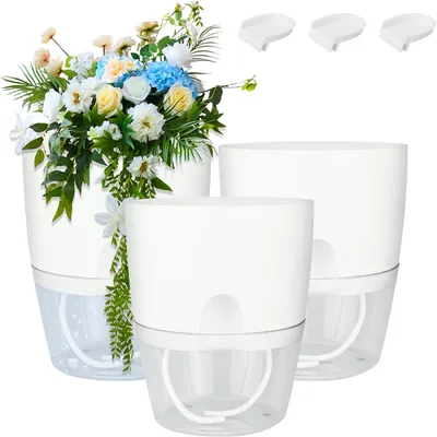 Produktbild von Blumentopf Fensterbank für 3 Stück - Kräutertopf Selbstbewässernd für Küche Kräuter - Blumentöpfe Ideal für frische Küchenkräuter, weiß