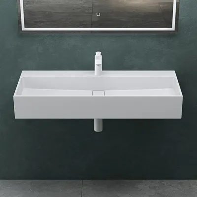 Produktbild von Mai & Mai Waschbecken Aufsatzwaschbecken Hängewaschbecken aus Mineralguss 80x40x14cm in Weiß matt mit Armaturloch Col6028