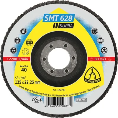 Obrázek produktu pro KLINGSPOR lamelový kotouč SMT 628 Supra Ø 125 mm zrnitost 40 plochý INOX zirkonium korund - 322796