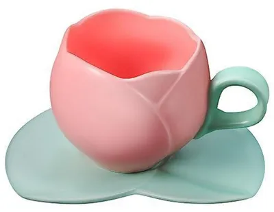 Productafbeelding van Koffiekop met schotel, tulpenvorm, keramiek, roze, 300 ml, 10 oz