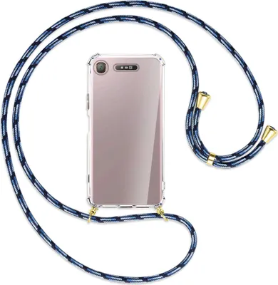 Produktbild von Handykette Backcover-Schutzhülle mit Band (Metall goldfarben) für Sony Xperia XZ1 - Blautöne
