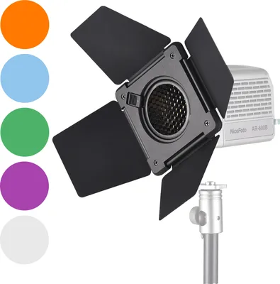 Zdjęcie produktu dla NiceFoto SN-33 Światło fotograficzne Barn Door Barndoor z siatką o strukturze plastra miodu 5-częściowy filtr kolorowy do montażu Mini Bowens Kompaktowe oświetlenie wideo COB Studio Portret Fotografia produktowa