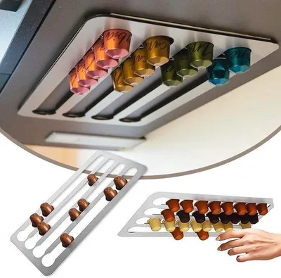 Immagine prodotto di Adatto alle capsule Nespresso Original – Portacapsule (capacità 40 capsule) | Acciaio inossidabile, fissabile a parete (senza forature), organizer rimovibile per la conservazione in cucina, ideale per la casa e l'ufficio