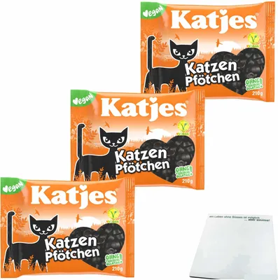 Produktbild von Katjes Katzen-Pfötchen Lakritz Katzenpfötchen vegan 3er Pack (3x210g Beutel) + usy Block
