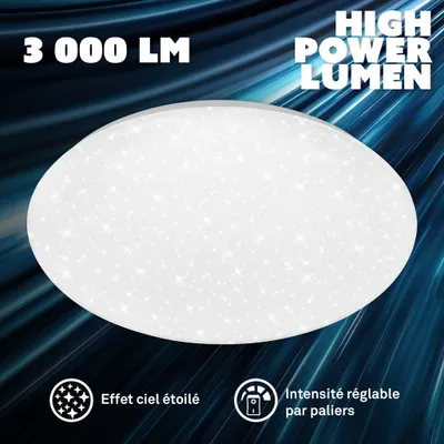 Image de Briloner Plafonnier LED intensité variable Ø38 x 7 cm rond 24,5 W 3000 lm 4000 K blanc neutre ciel étoilé blanc - Plafonnier pour salon chambre couloir