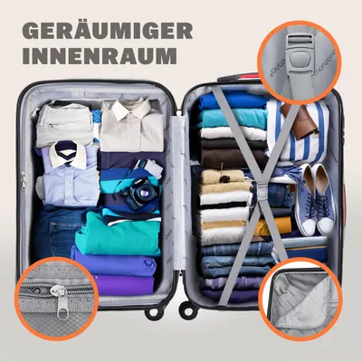 Produktbild von MONZANA® 3tlg. Kofferset Baseline Hartschalen Koffer M-L-XL Gel-Griffe 4 Rollen Kantenschutz Schloss Standfüße Trolley Rollkoffer Reisekoffer blau