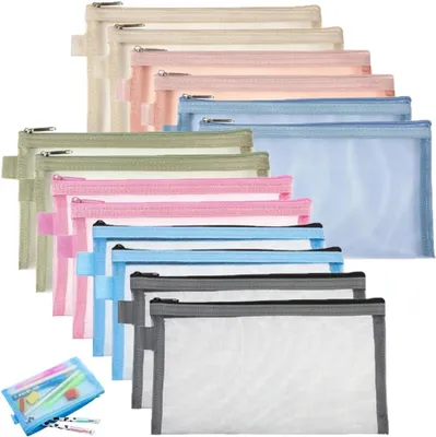 Imagen del producto de Estuche de tela, con 14 compartimentos, con cremallera, para guardar material de escritura