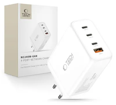 Obrázek produktu pro Tech-Protect Nc240W-Gan 4portová síťová nabíječka Pd 240 W / Qc3.0 bílá