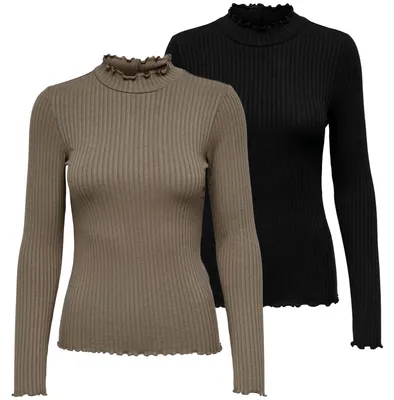 Produktbild von JDY Damen Shirt FRANSISKA Stehkragen mit Wellenkante Langarm | 2 Stück