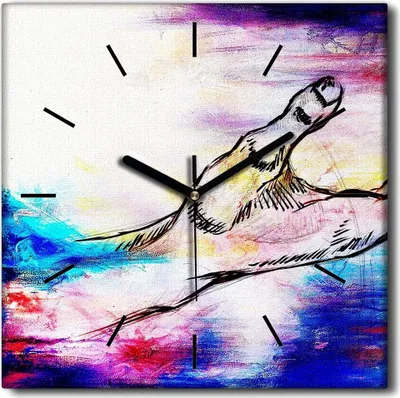 Produktbild von Coloray Uhr auf Leinwand 30x30 cm Wand Uhr Dekoration Wohnzimmer Segeltuch schwarze Hände -Skizze Kunst Abstraktion.