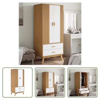 Immagine prodotto di The Living Store Armadio OLDEN Bianco Marrone 76,5x53x172cm in legno di pino massiccio