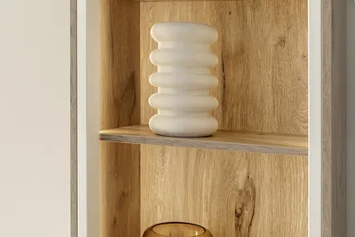 Produktbild von Vitrine >SANTERNO< 1 Tür, 6 Fächer, in Viking Eiche Nachbildung - 50x197x32 (BxHxT)