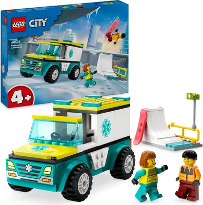 Zdjęcie produktu dla LEGO City Karetka i snowboardzista, Zabawka z Pojazdem Ratowniczym do Zbudowania, z Minifigurką Ratownika Medycznego, Pomysł na Prezent dla 4-latka, Przedszkolaka i Starszych Dzieci, 60403