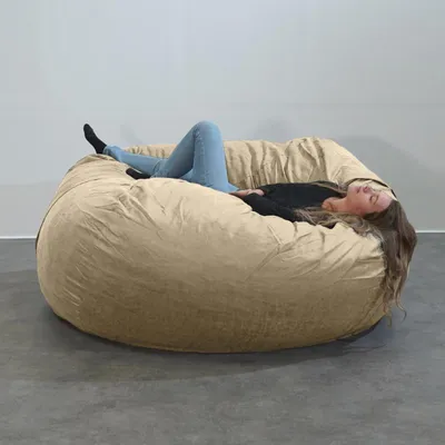 Image de Pouf géant déhoussable microsuède beige 180 cm