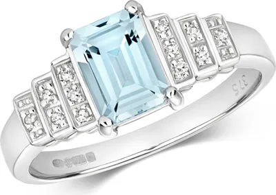 Produktbild von Atemberaubender 9 Karat (375) Weißgold Damen - Diamant Ring Brillant-Schliff H - PK mit Aquamarin, 54 (17.2); TRS28883RSN