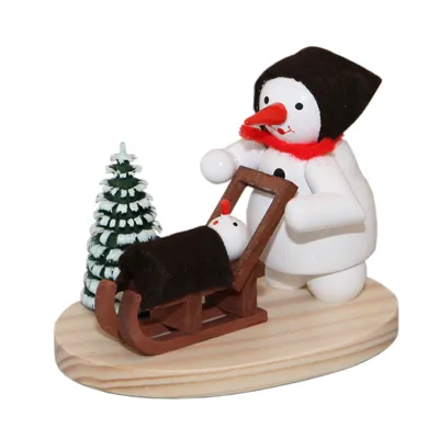 Produktbild von Miniaturfigur Schneemann Frau mit Kind und Schlitten Höhe 7cm NEU