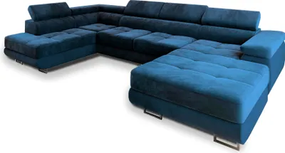 Produktbild von Masseno Ecksofa CASONE L-S mit Schlaffunktion U-Form, Sofa mit Bettkasten, Wohnzimmersofa, Couch, Soffa, Bettsofa, Couchgarnitur- Blau, MONOLITH 77
