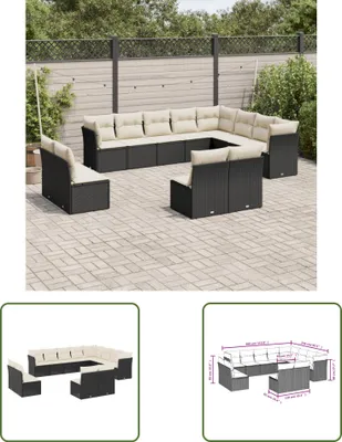 Produktbild von The Living Store 12-tlg. Garten-Sofagarnitur mit Kissen Schwarz Poly Rattan