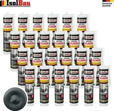 Isolbau Neutralsilikon Anthrazitgrau 24 x 300 ml Dichtstoff Naturstein Fugen wasserdicht