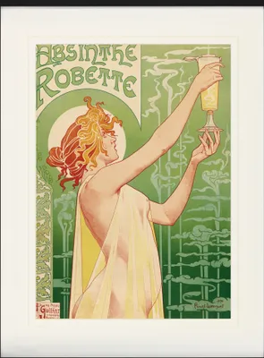 Obrázek produktu pro Historické reklamní plakáty Zarámovaný obraz s jemným paspartováním | nástěnné obrazy | v rámu - Green Fairy, Absinthe Robette, Henri Privat Livemont, 1896 (80 x 60 cm)