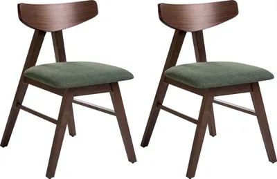 Produktbild von BELIANI Esszimmerstuhl 2er Set Braun u. Grün Gummibaumholz mit Polsterung Rückenlehne ohne Armlehnen Retro Stil Küchenstuhl Stuhlset