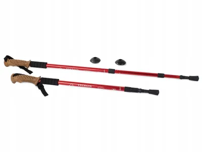 Produktbild von 2x NORDIC WALKING KORK GEHSTOCK-Rot-Antishock-3 Spitzen