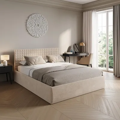 Produktbild von Home Collective Polsterbett 160x200 cm Doppelbett Bett mit verstellbarem Lattenrost & Stauraum | VARDO-Stoff Beige