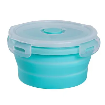 Obrázok produktu pre mixcover skladacia dóza na potraviny s vekom zo silikónu bento box obedový box pikniková kempingová miska bez BPA priestorovo úsporná 500 ml zelená
