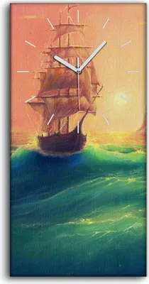 Produktbild von Küche Wohnzimmer Wand Leinwand Uhr 30x60 Wellen Schiff Segel bunte Abstrakte - weiße Hände