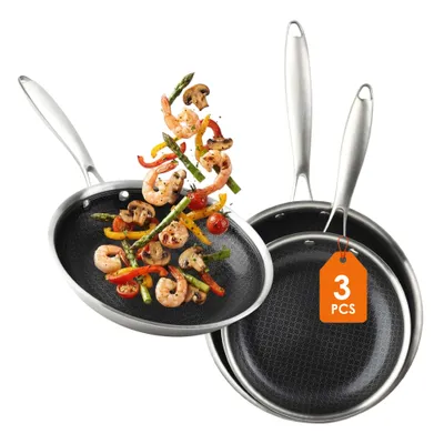 Produktbild von Premium Antihaft Induktion Wabenpfanne -frei - 3er Set - je 1x Ø 20 cm, 24 cm, 28 cm Keramik Pfanne kratzfest mit Keramikbeschichtung
