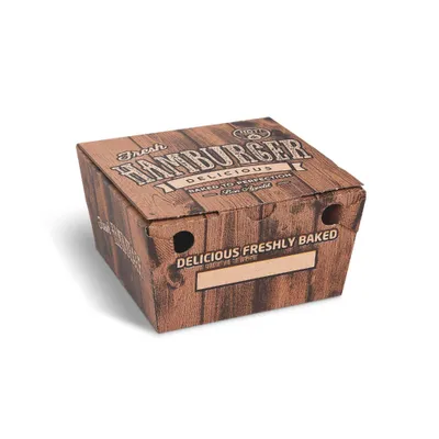 Produktbild von 100 Burgerboxen aus Mikrowellpappe bedruckt 150 x 150 x 95 mm