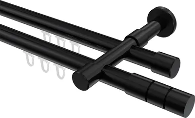 Produktbild von Interdeco Innenlaufstange / Gardinenstange mit Innenlauf Schwarz, Typ Prestige Elanto (Rillenzylinder), 20 mm Ø 2-läufig, 420 cm