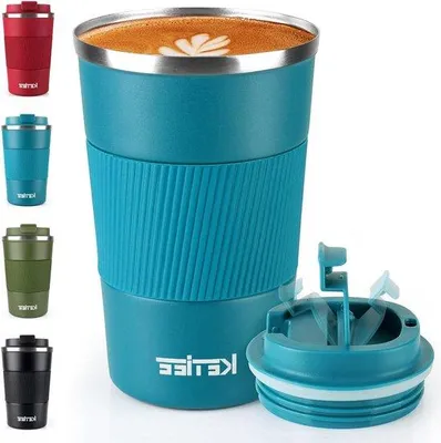 Immagine prodotto di Tazza da viaggio isolata a doppia parete da 380 ml - coperchio a tenuta stagna - tazza da caffè riutilizzabile - tazza termica in acciaio inossidabile - blu