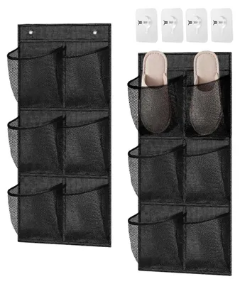 Immagine prodotto di 2 organizer pieghevoli da appendere, con ampie tasche in tessuto, porta scarpe, porta scarpe per campeggio, organizer per scarpe, da appendere nell'armadio, ideali per camper, camere da letto e soggiorni (nero)