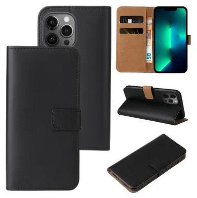Produktbild von Handy Hülle für Apple iPhone 13 Pro Klapphülle Bookcase Flip Cover Handy Tasche Etui Farbe: Schwarz