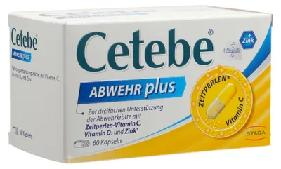Obrázok produktu pre Cetebe Defence plus vitamín C + vitamín D3 + zinok Kapsuly. 60 kapsúl