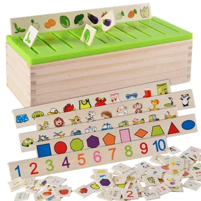 Produktbild von Montessori-Sortierspiel aus Holz – Lernspielzeug mit Karten ab 3 Jahren