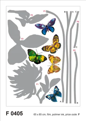 Produktbild von Sanders & Sanders Wandtattoo Blumen & Schmetterlinge Grau, Gelb und Blau 65 x 85 cm