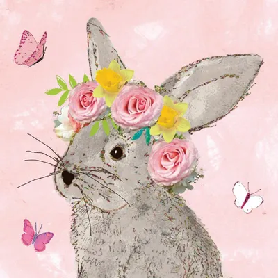 Produktbild von 20 Servietten Easter Beauty rose - Hase mit Rosenschmuck rosa 33x33cm