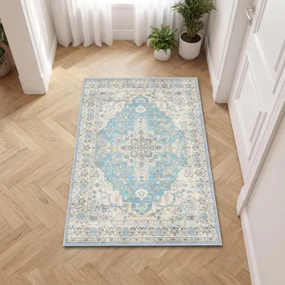Produktbild von Vintage Teppich kurzflorig, 60 x 90 cm, waschbar, rutschfest, für Küche