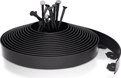 Image de Aopunly 10m Bordure de pelouse flexible en plastique pour l'ancrage Bordure de parterre noir avec 30 ancrages de terre