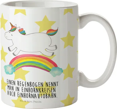 Produktbild von Mr. & Mrs. Panda Tasse Einhorn Regenbogen - Weiß - Geschenk, Keramiktasse, Einhornpower, schöne, Unicorn, Kaffeetasse, Erwachsenwerden, Becher, Pott, Glitzer