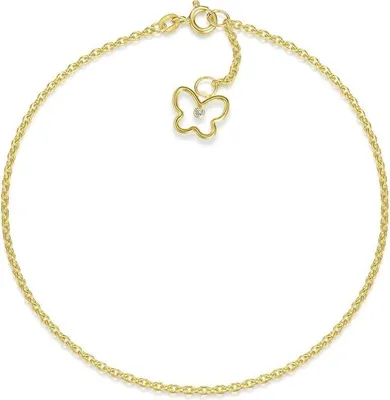 Zdjęcie produktu dla SILBERKETTEN STORE Łańcuszek na kostkę Erbse 1,8 mm z motylem – prawdziwe złoto próby 585, długość: 25 cm – 25 cm